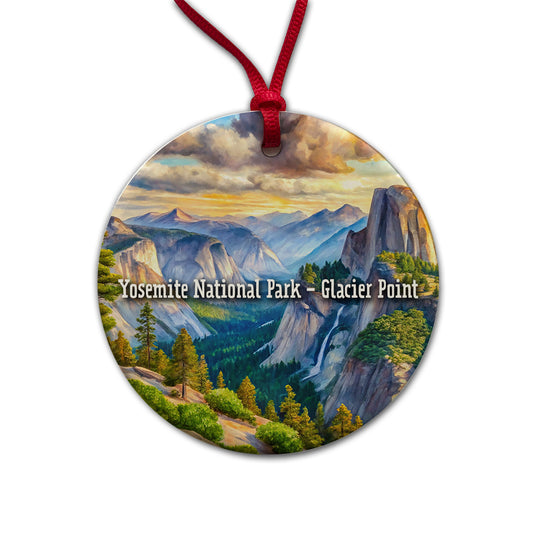 Yosemite National Park Glacier Point Round Ceramic Holiday Christmas Tree Ornament