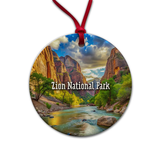 Zion National Park Utah Round Ceramic Holiday Christmas Tree Ornament