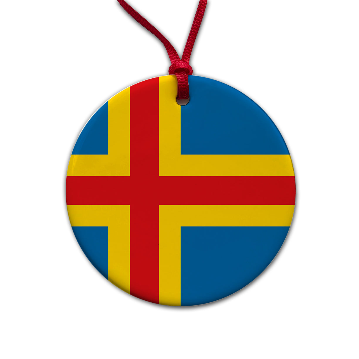 Aland Islands Country Flag Round Ceramic Holiday Christmas Tree Ornament