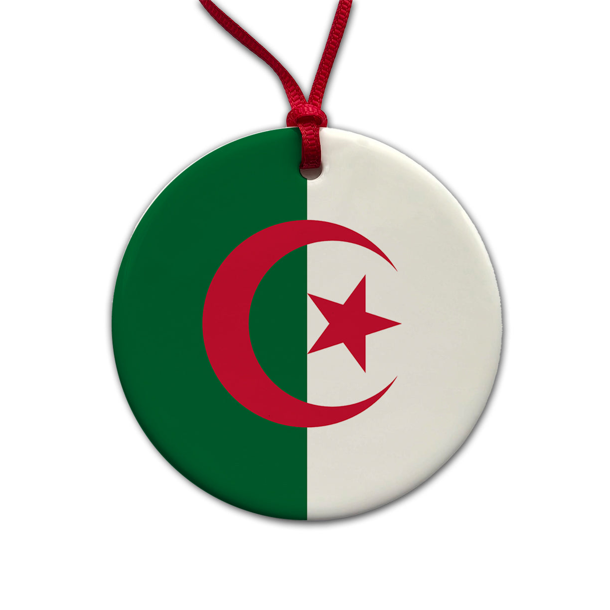 Algeria Country Flag Round Ceramic Holiday Christmas Tree Ornament