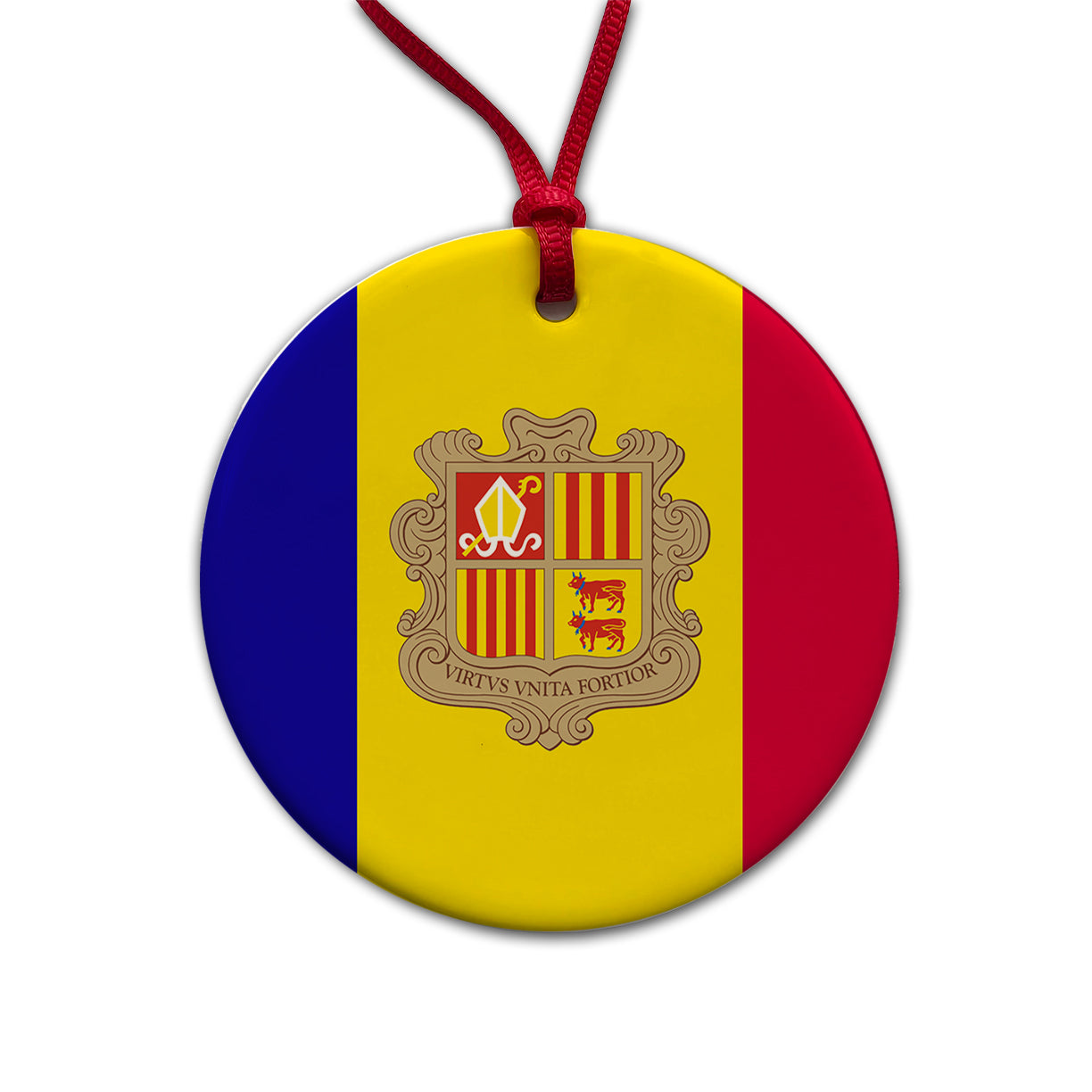 Andorra Country Flag Round Ceramic Holiday Christmas Tree Ornament