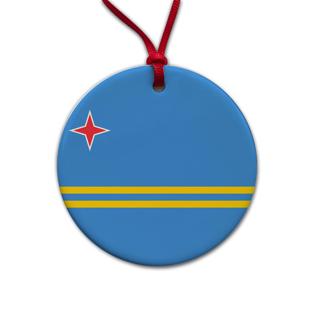 Aruba Country Flag Round Ceramic Holiday Christmas Tree Ornament