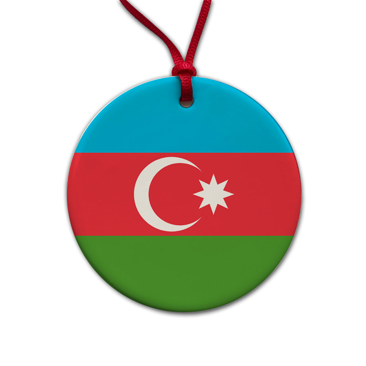 Azerbaijan Country Flag Round Ceramic Holiday Christmas Tree Ornament