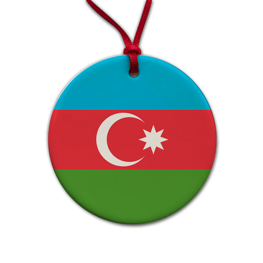 Azerbaijan Country Flag Round Ceramic Holiday Christmas Tree Ornament