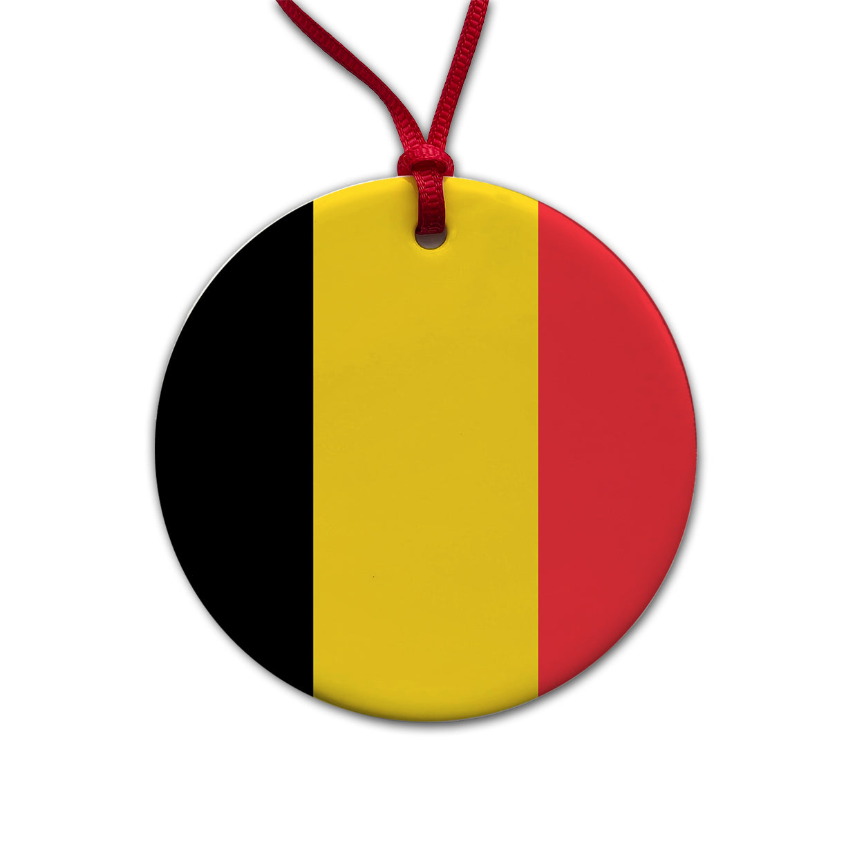 Belgium Country Flag Round Ceramic Holiday Christmas Tree Ornament