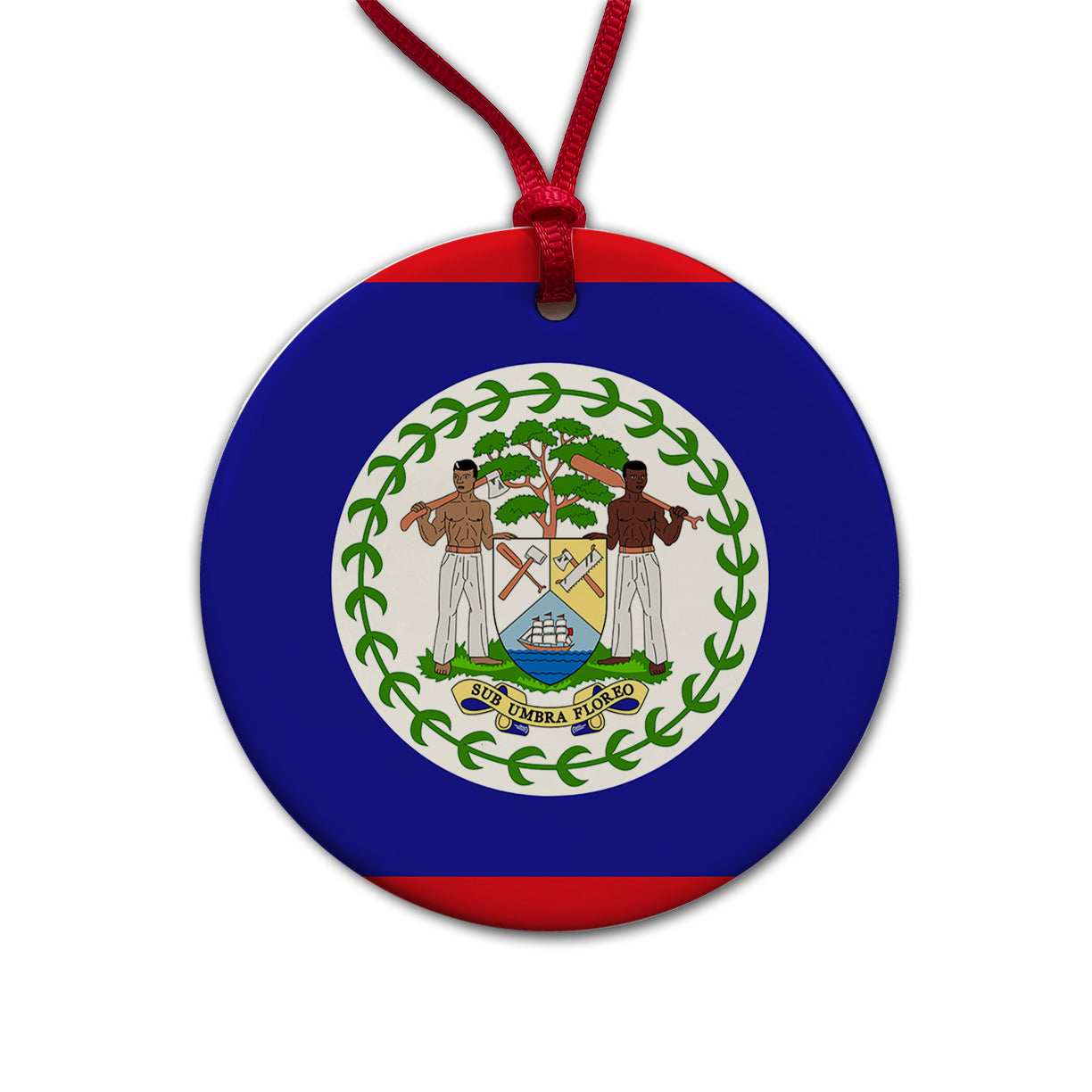 Belize Country Flag Round Ceramic Holiday Christmas Tree Ornament