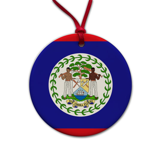 Belize Country Flag Round Ceramic Holiday Christmas Tree Ornament