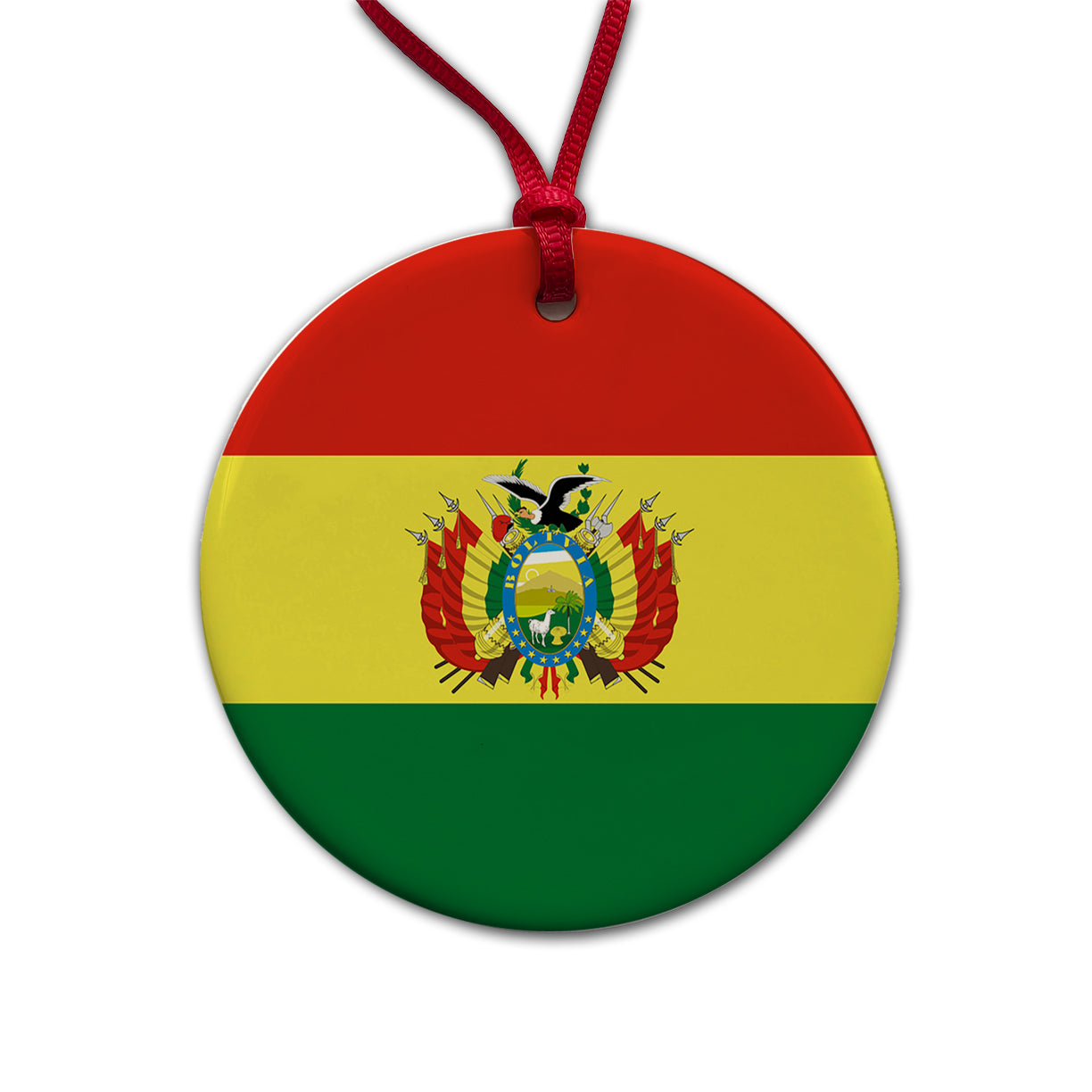 Bolivia Country Flag Round Ceramic Holiday Christmas Tree Ornament