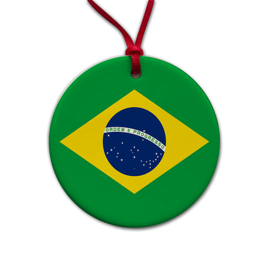 Brazil Country Flag Round Ceramic Holiday Christmas Tree Ornament