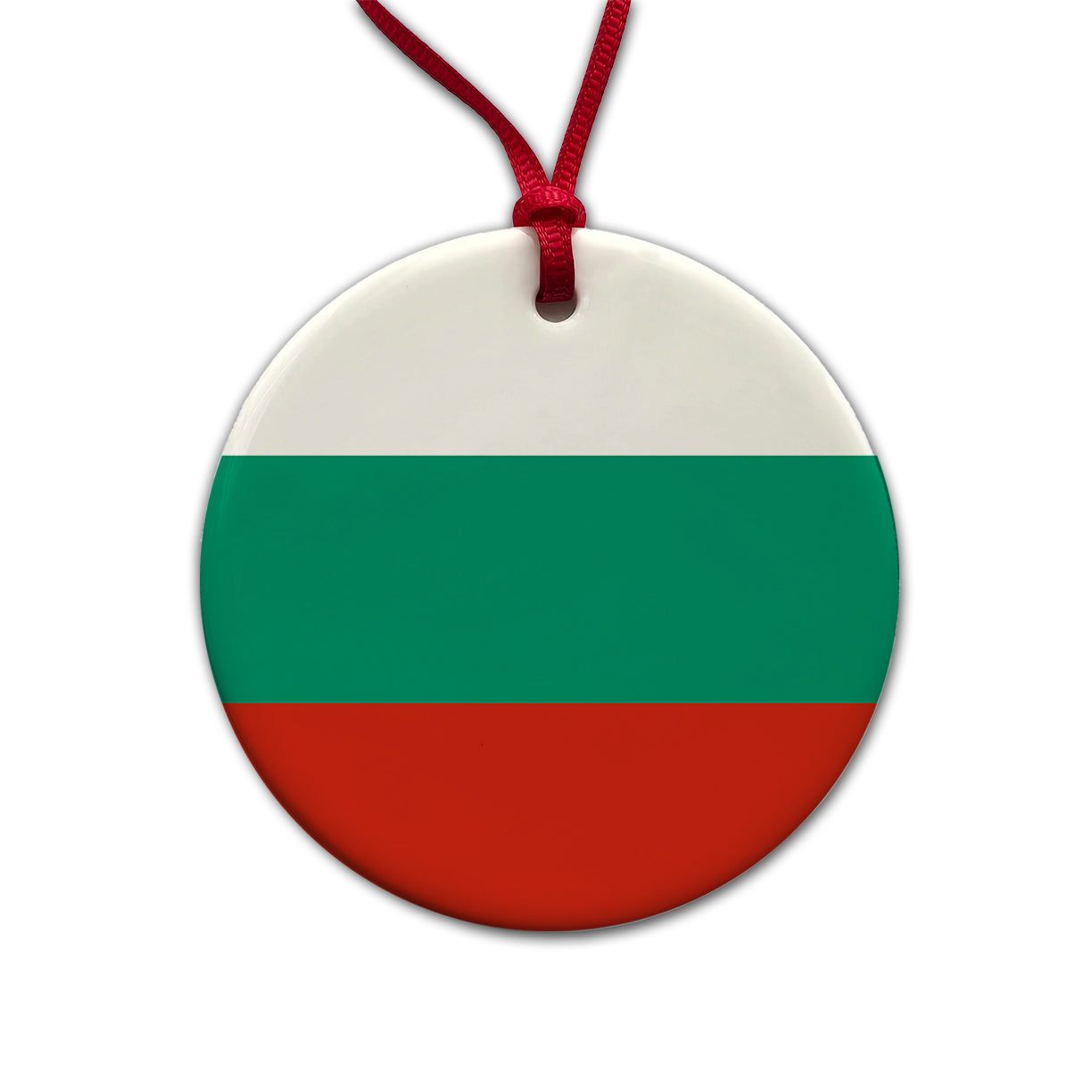 Bulgaria Country Flag Round Ceramic Holiday Christmas Tree Ornament