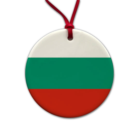 Bulgaria Country Flag Round Ceramic Holiday Christmas Tree Ornament