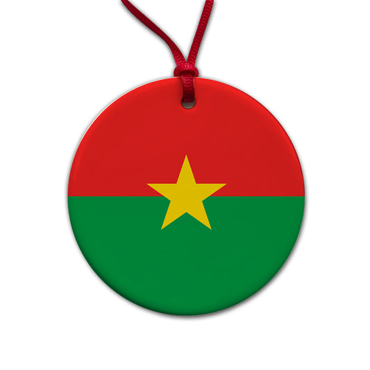 Burkina Faso Country Flag Round Ceramic Holiday Christmas Tree Ornament