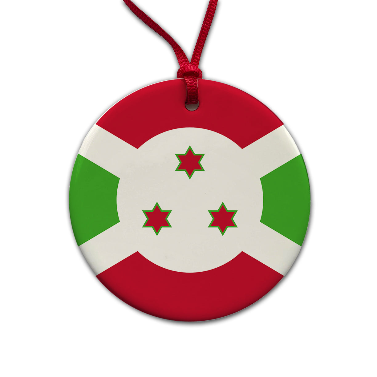 Burundi Country Flag Round Ceramic Holiday Christmas Tree Ornament