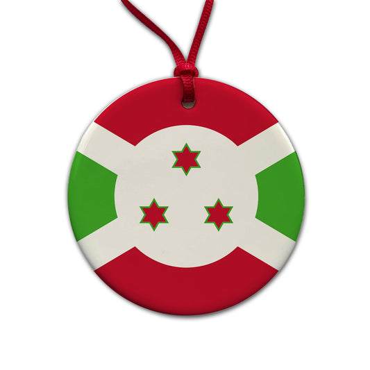 Burundi Country Flag Round Ceramic Holiday Christmas Tree Ornament