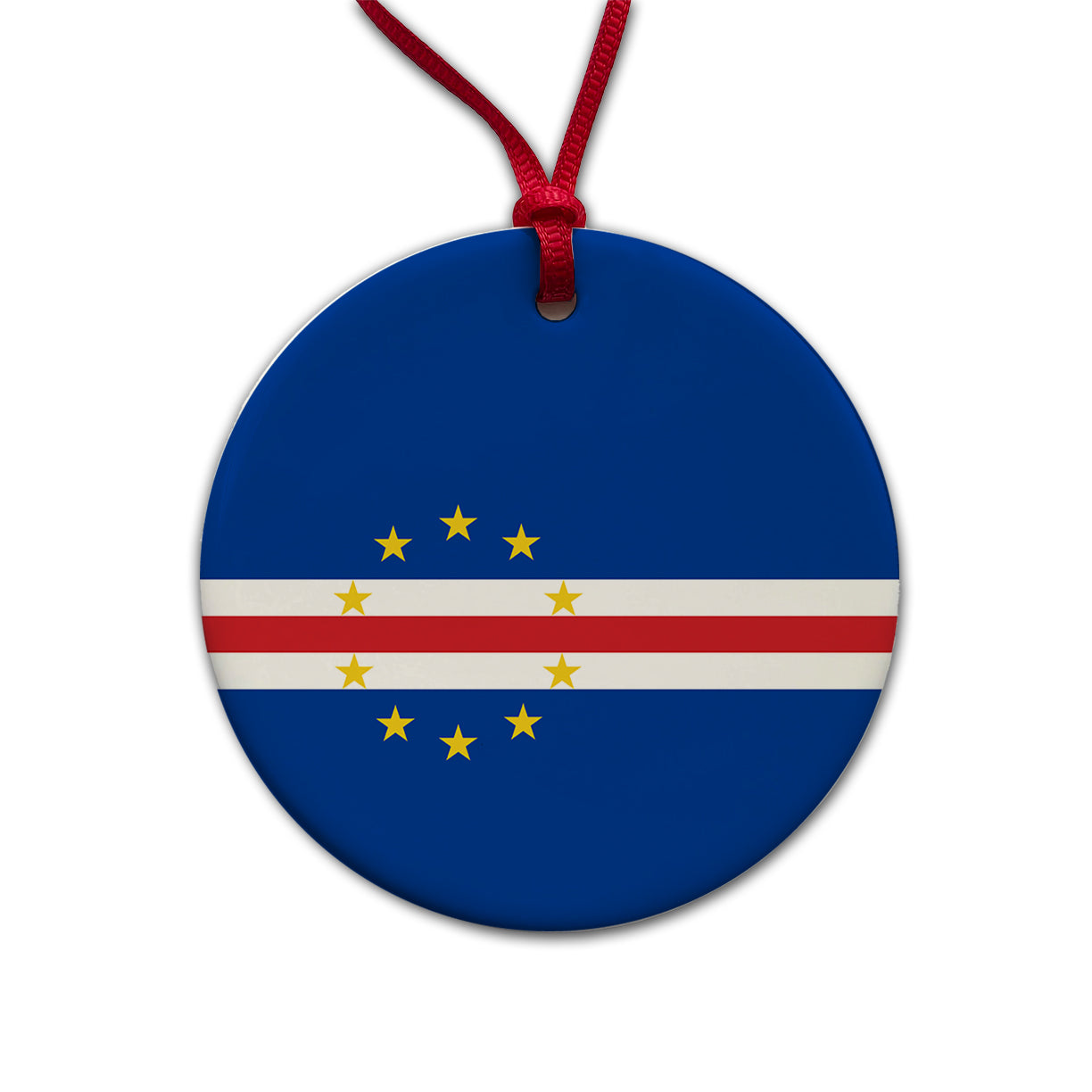 Cabo Verde Country Flag Round Ceramic Holiday Christmas Tree Ornament