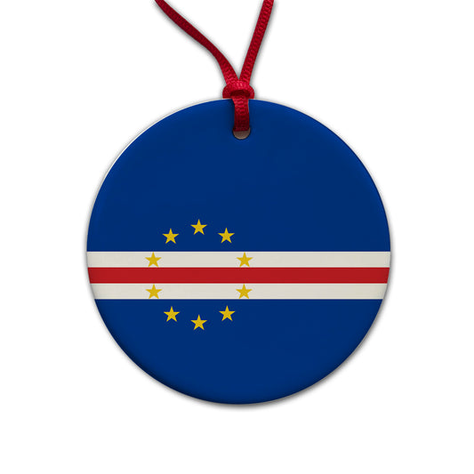 Cabo Verde Country Flag Round Ceramic Holiday Christmas Tree Ornament