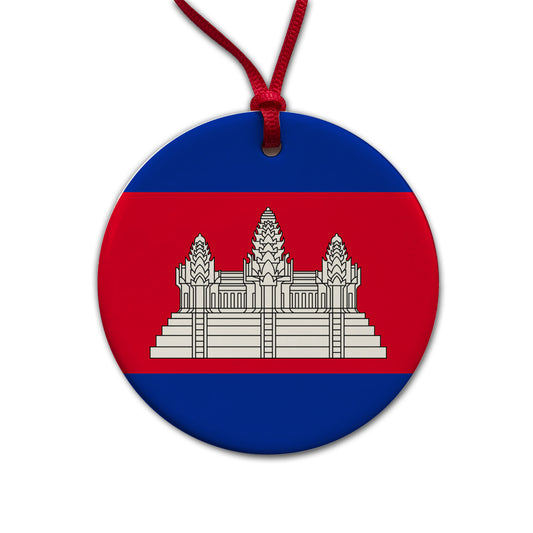 Cambodia Country Flag Round Ceramic Holiday Christmas Tree Ornament