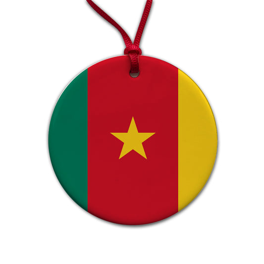 Cameroon Country Flag Round Ceramic Holiday Christmas Tree Ornament