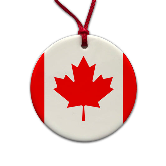 Canada Country Flag Round Ceramic Holiday Christmas Tree Ornament