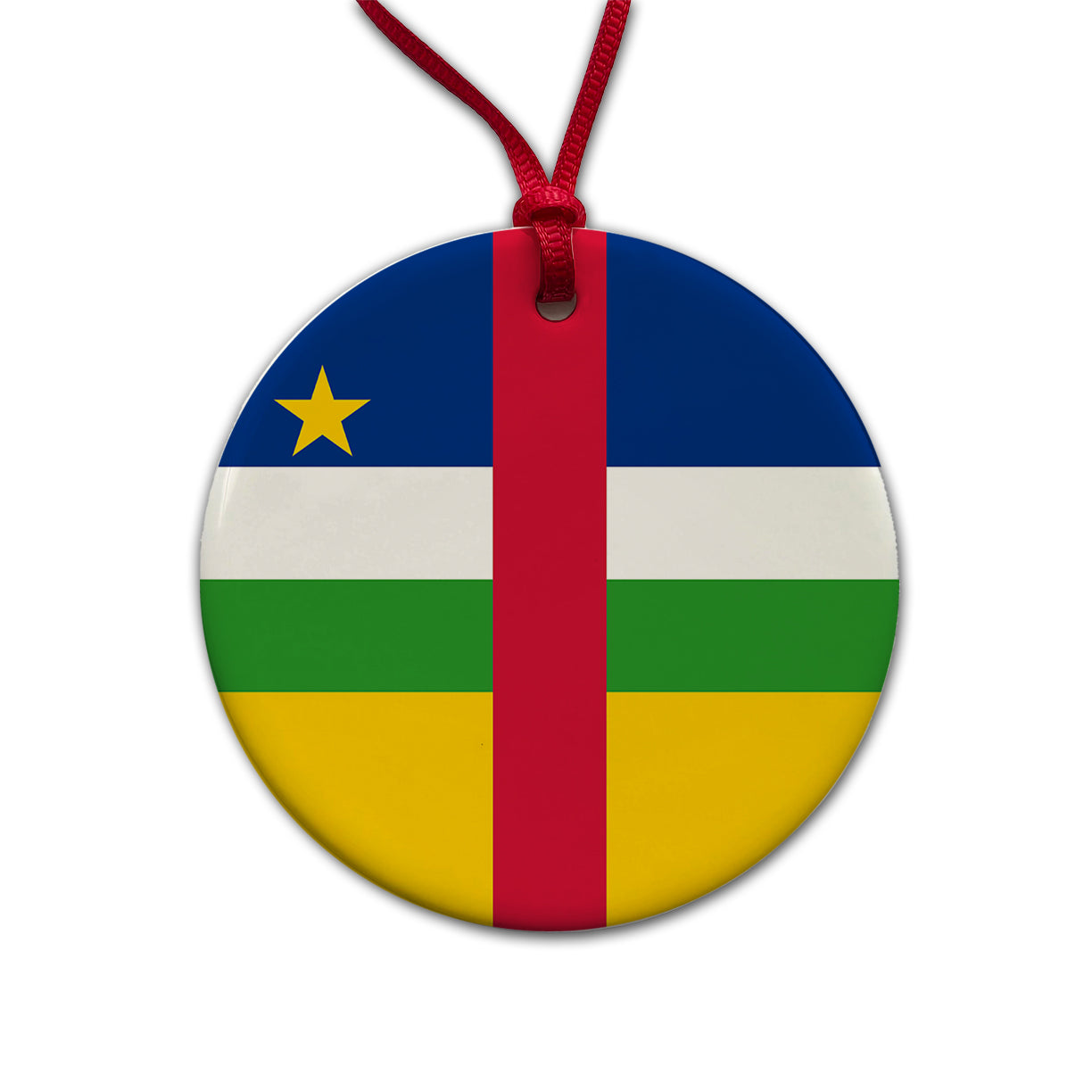 Central African Republic Country Flag Round Ceramic Holiday Christmas Tree Ornament
