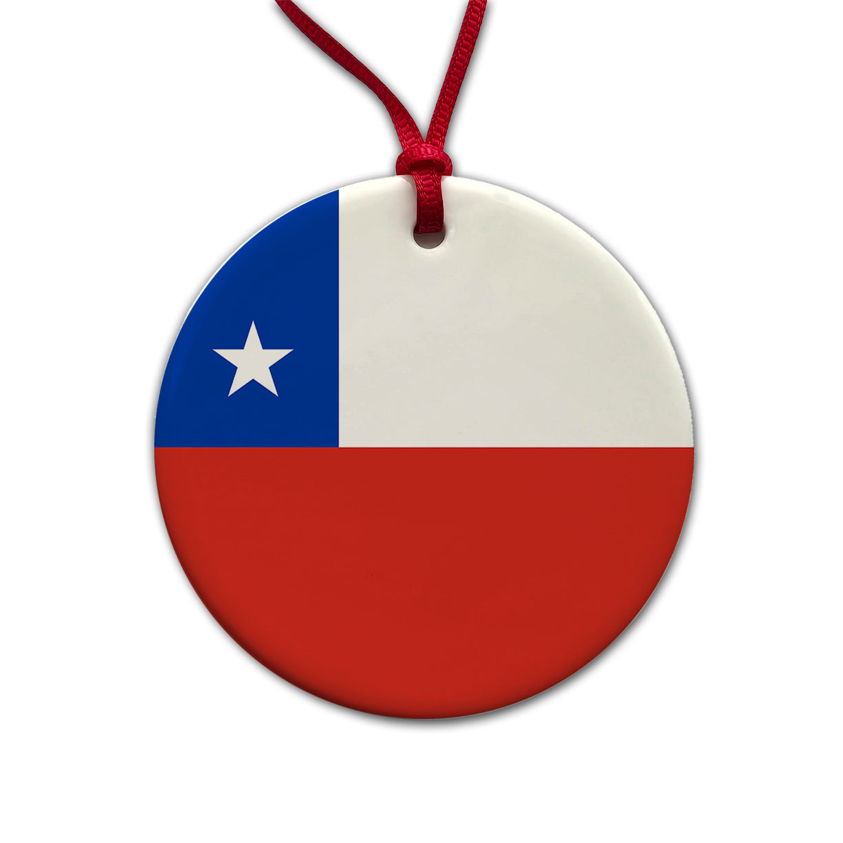 Chile Country Flag Round Ceramic Holiday Christmas Tree Ornament