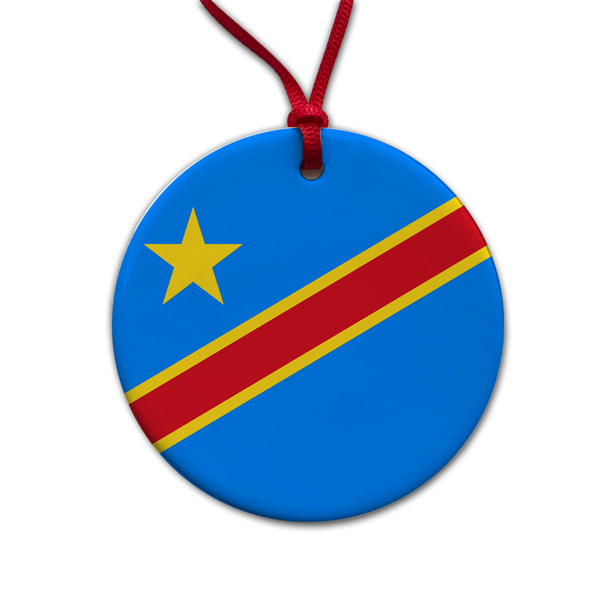 Congo (the Democratic Republic of the) Country Flag Round Ceramic Holiday Christmas Tree Ornament