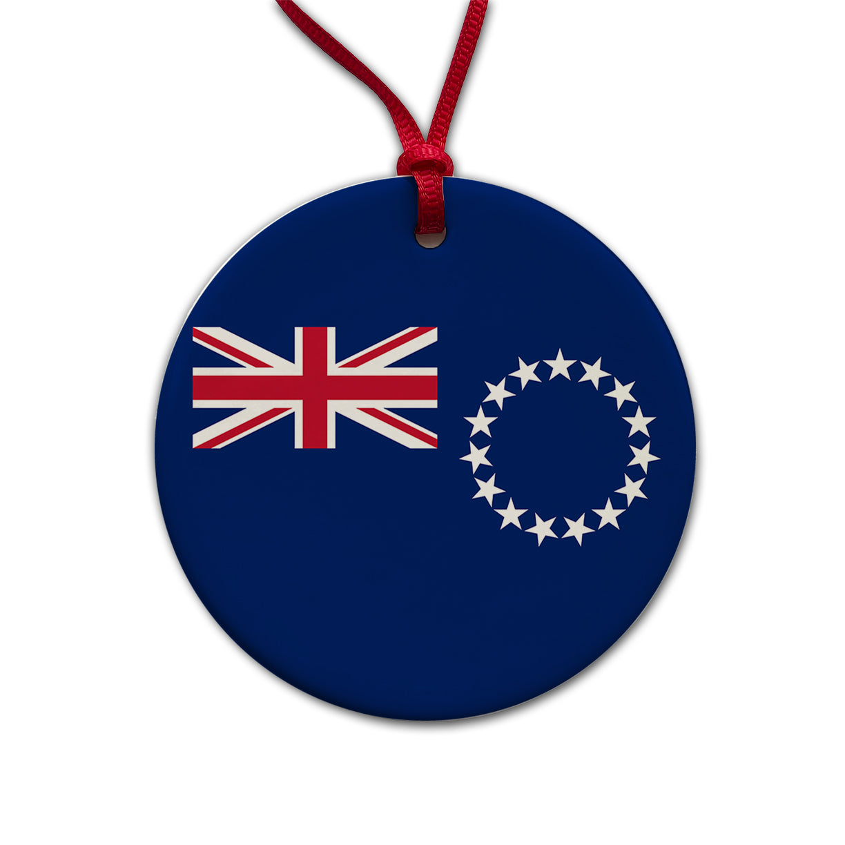 Cook Islands Country Flag Round Ceramic Holiday Christmas Tree Ornament