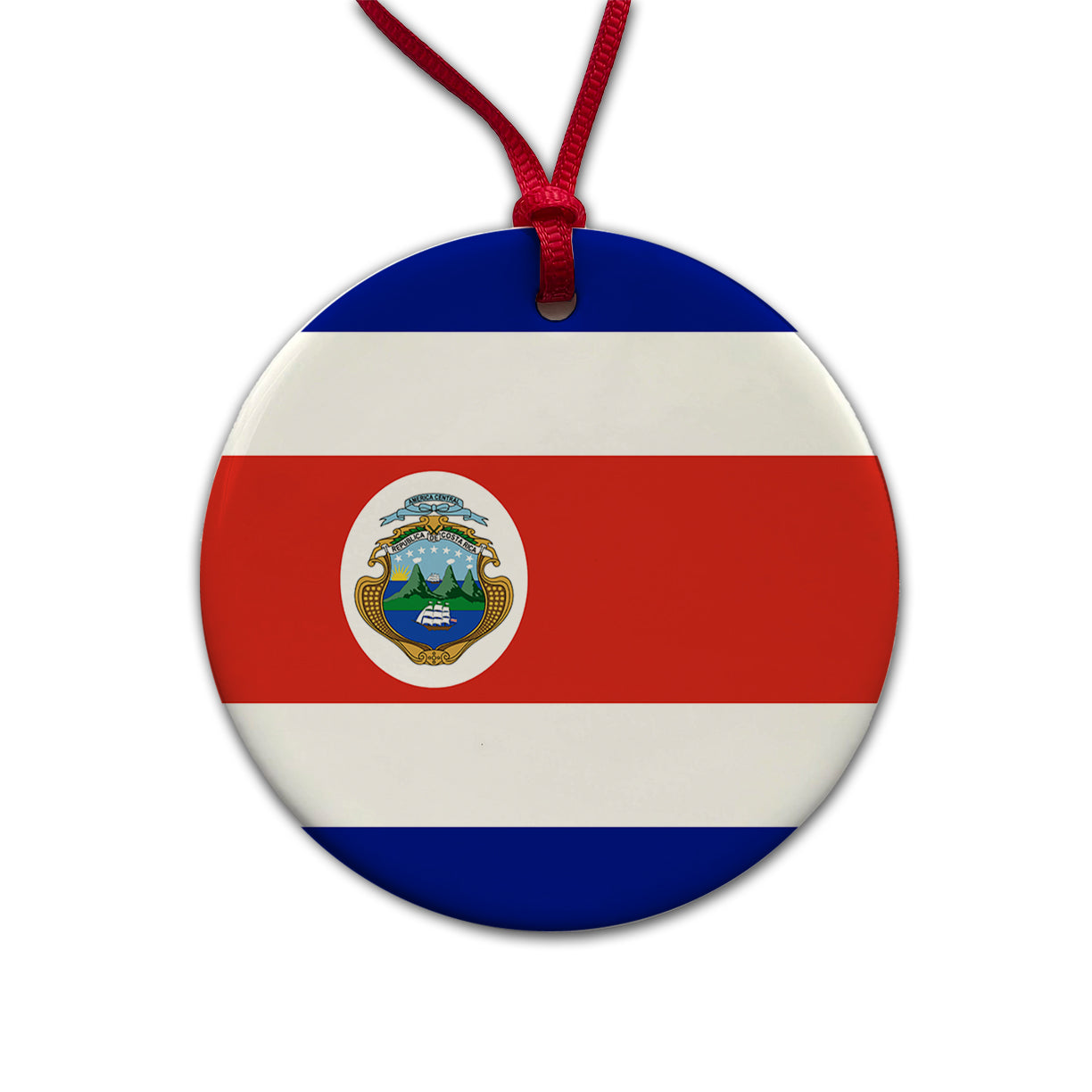 Costa Rica Country Flag Round Ceramic Holiday Christmas Tree Ornament