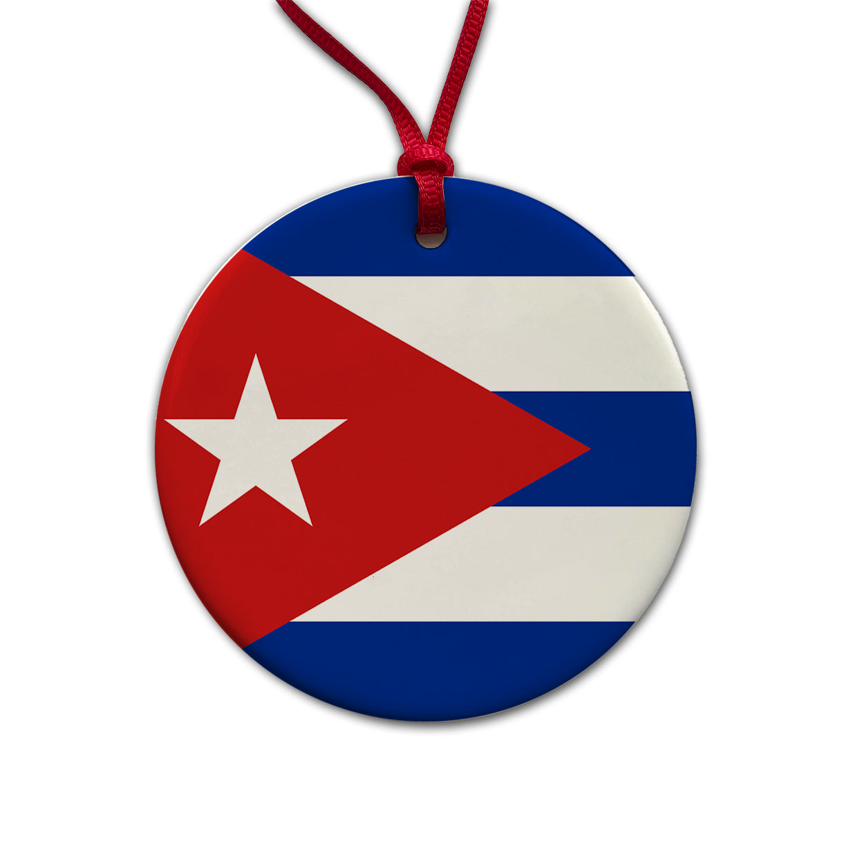 Cuba Country Flag Round Ceramic Holiday Christmas Tree Ornament