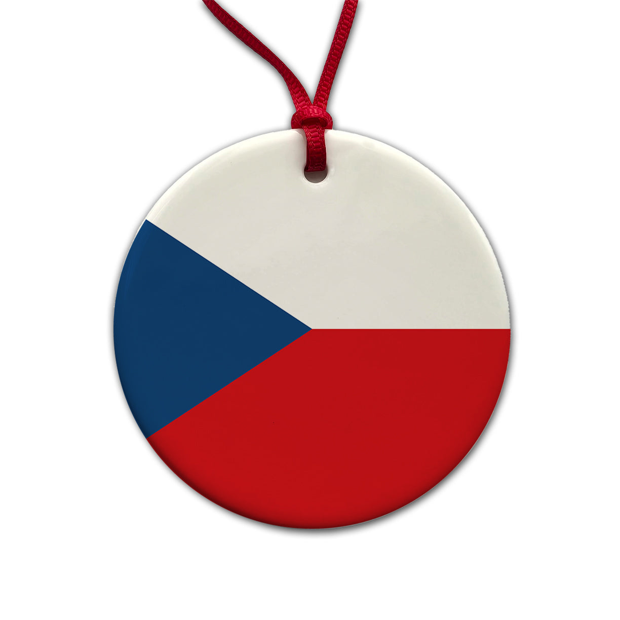 Czechia Country Flag Round Ceramic Holiday Christmas Tree Ornament