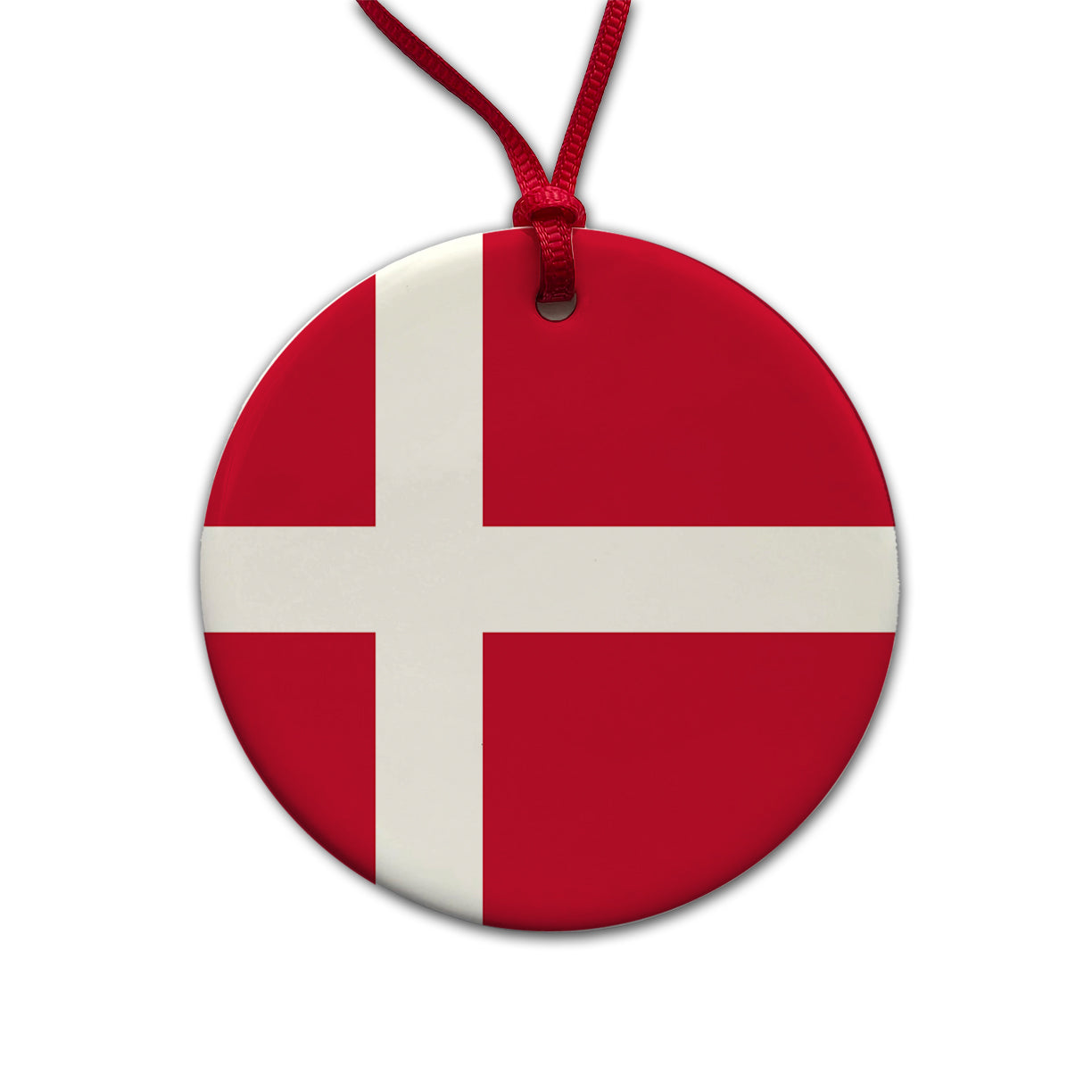 Denmark Country Flag Round Ceramic Holiday Christmas Tree Ornament