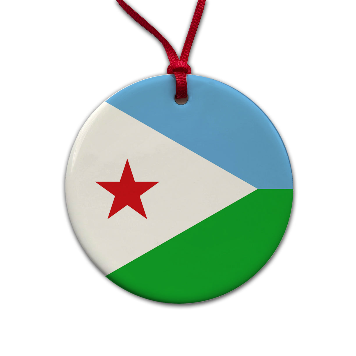 Djibouti Country Flag Round Ceramic Holiday Christmas Tree Ornament