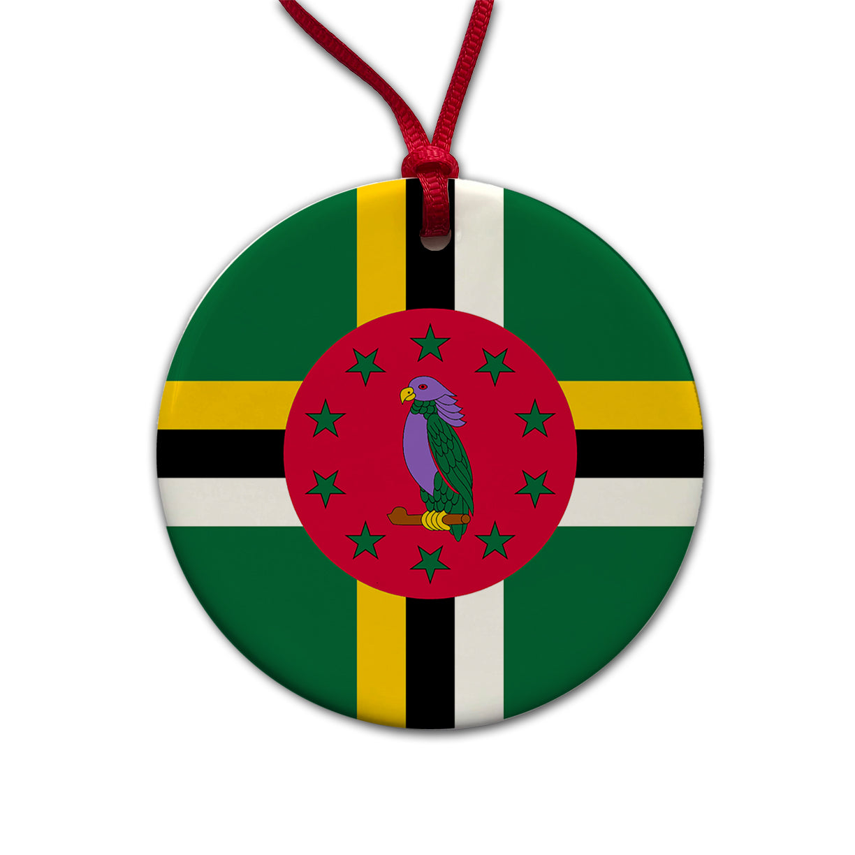 Dominica Country Flag Round Ceramic Holiday Christmas Tree Ornament
