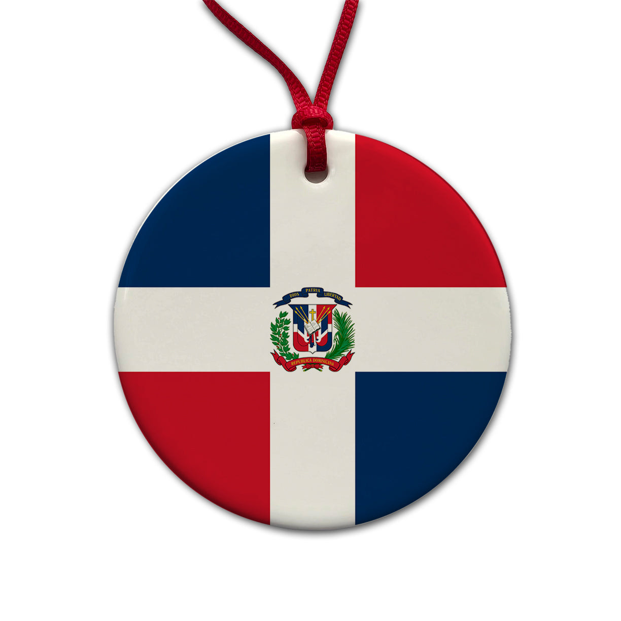 Dominican Republic Country Flag Round Ceramic Holiday Christmas Tree Ornament