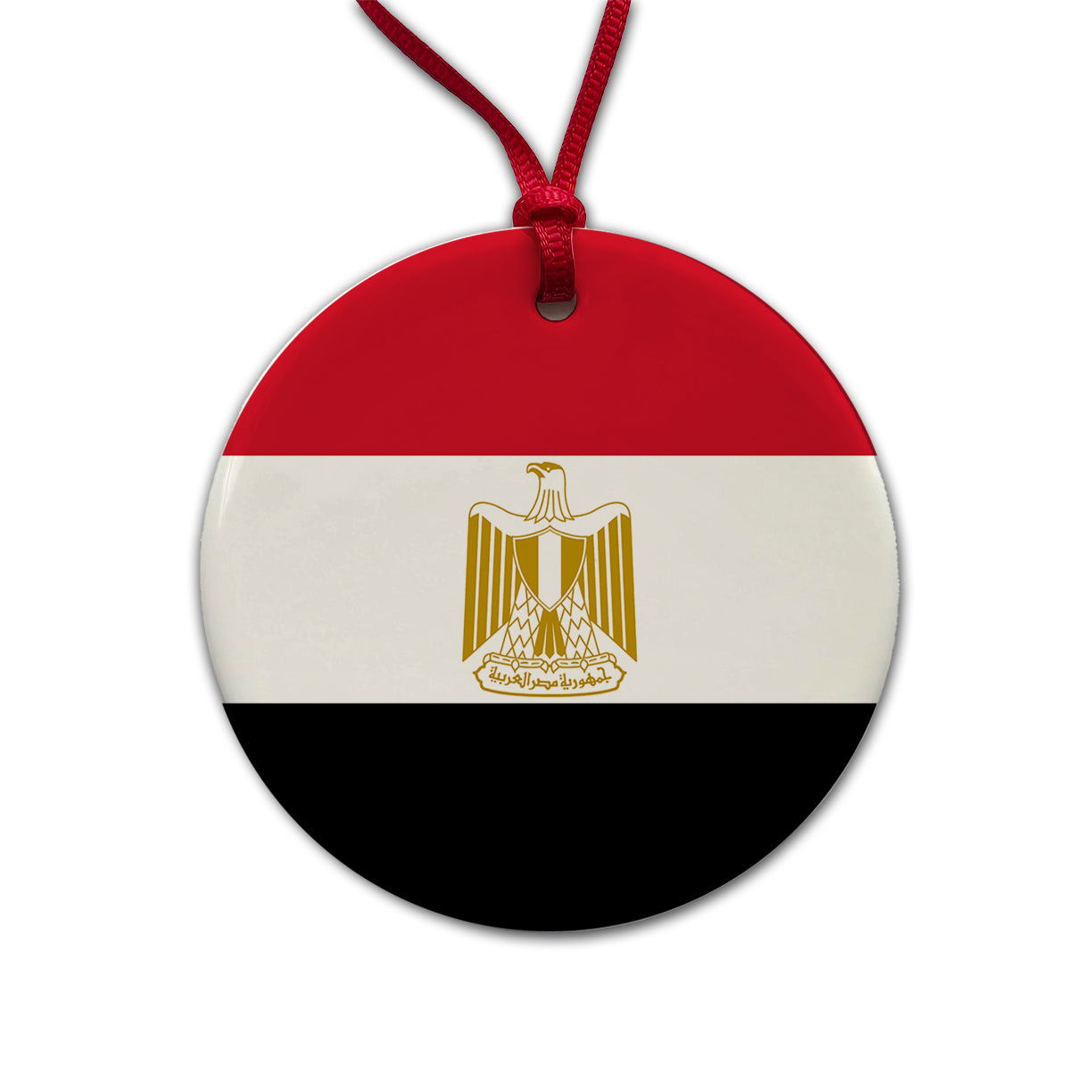 Egypt Country Flag Round Ceramic Holiday Christmas Tree Ornament