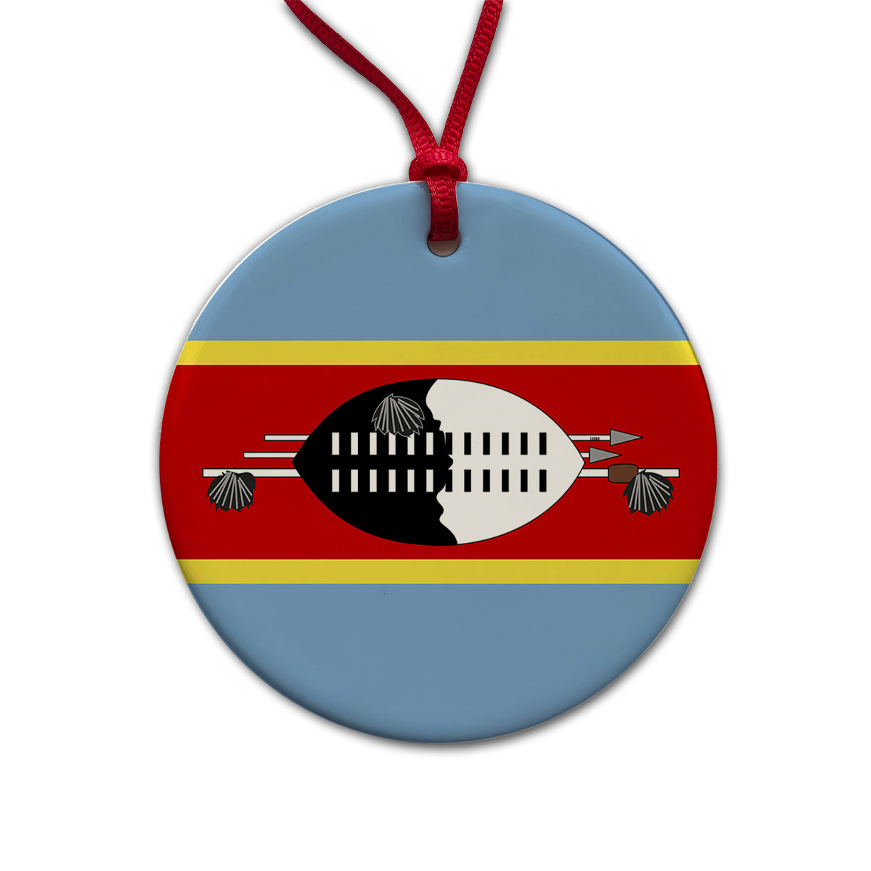 Eswatini Country Flag Round Ceramic Holiday Christmas Tree Ornament