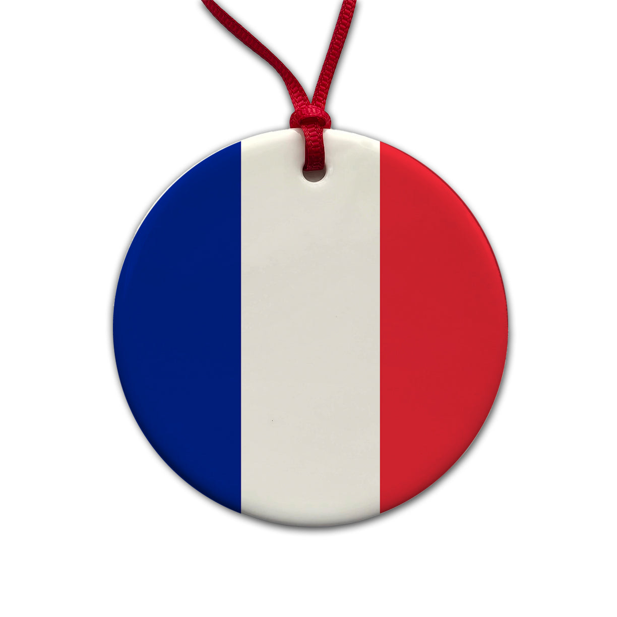 France Country Flag Round Ceramic Holiday Christmas Tree Ornament