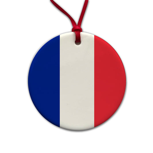 France Country Flag Round Ceramic Holiday Christmas Tree Ornament