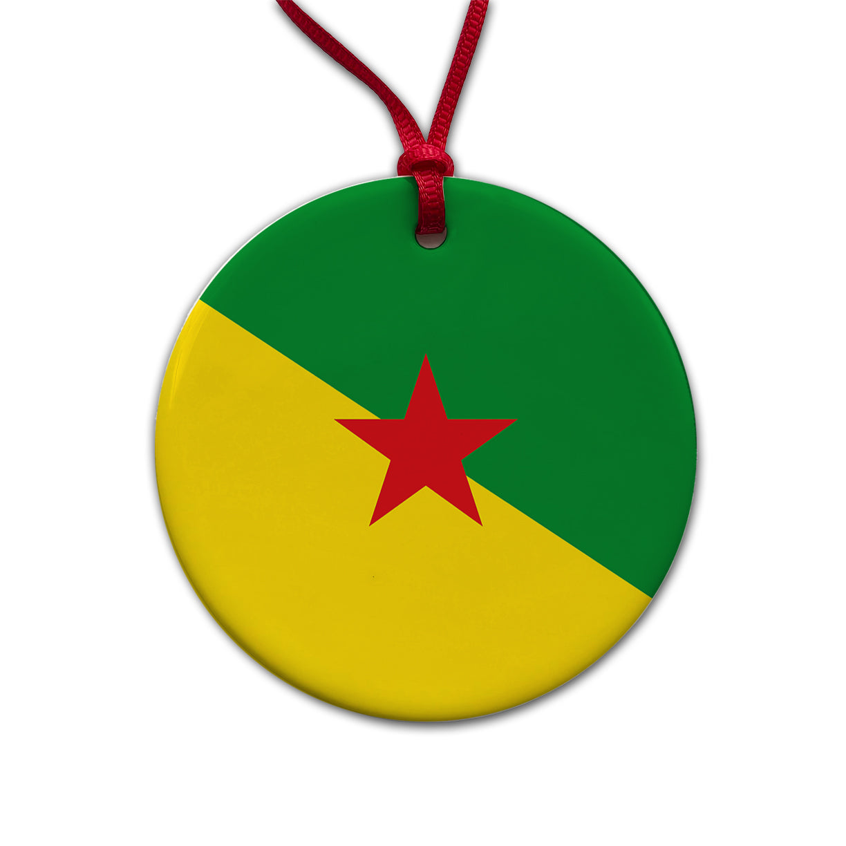 French Guiana Country Flag Round Ceramic Holiday Christmas Tree Ornament
