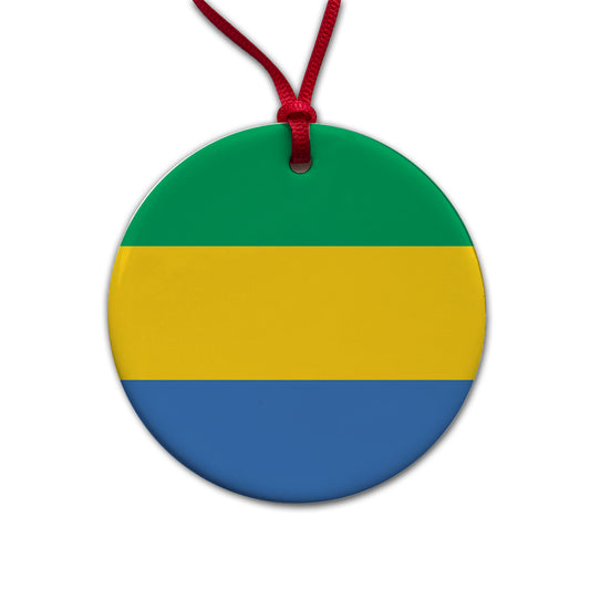 Gabon Country Flag Round Ceramic Holiday Christmas Tree Ornament