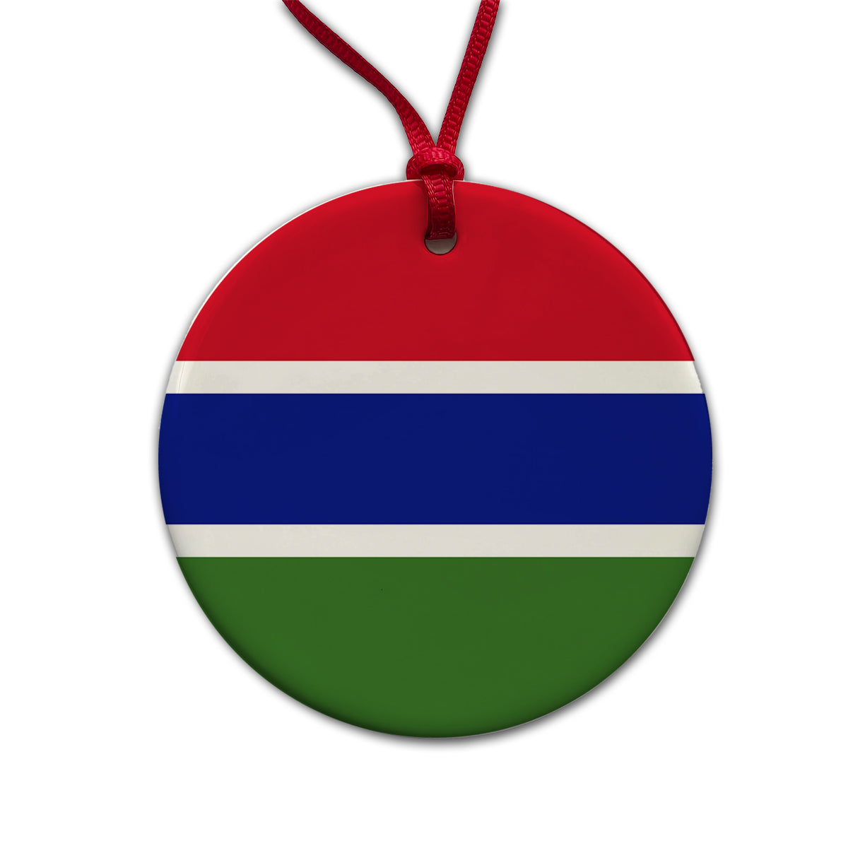 Gambia (the) Country Flag Round Ceramic Holiday Christmas Tree Ornament