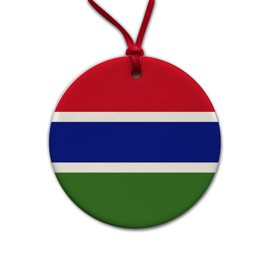 Gambia (the) Country Flag Round Ceramic Holiday Christmas Tree Ornament