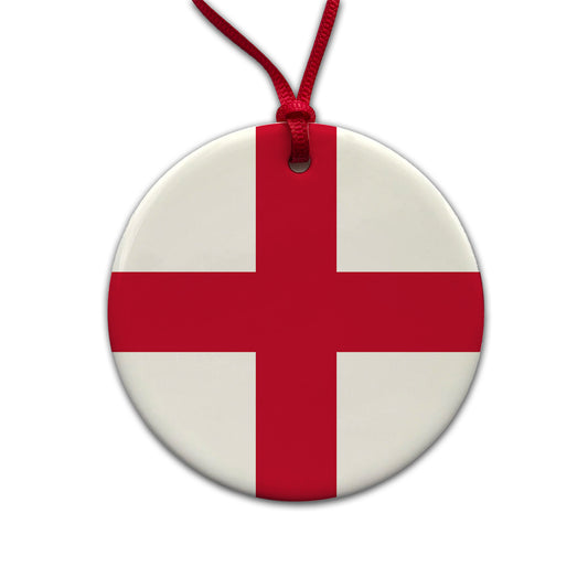 Great Britain England Country Flag Round Ceramic Holiday Christmas Tree Ornament