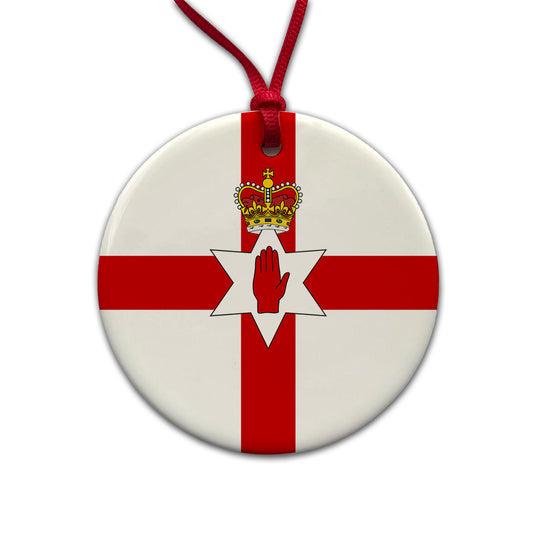 Great Britain Northern Ireland Country Flag Round Ceramic Holiday Christmas Tree Ornament