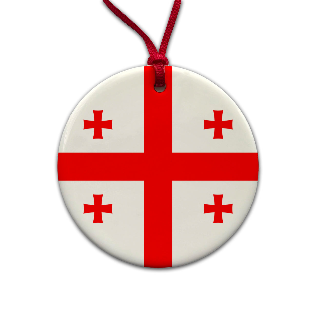 Georgia Country Flag Round Ceramic Holiday Christmas Tree Ornament