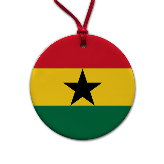 Ghana Country Flag Round Ceramic Holiday Christmas Tree Ornament