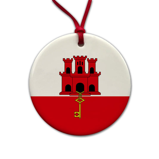 Gibraltar Country Flag Round Ceramic Holiday Christmas Tree Ornament