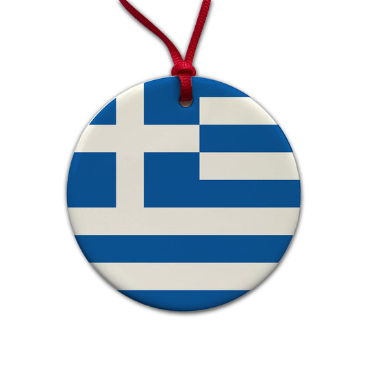 Greece Country Flag Round Ceramic Holiday Christmas Tree Ornament