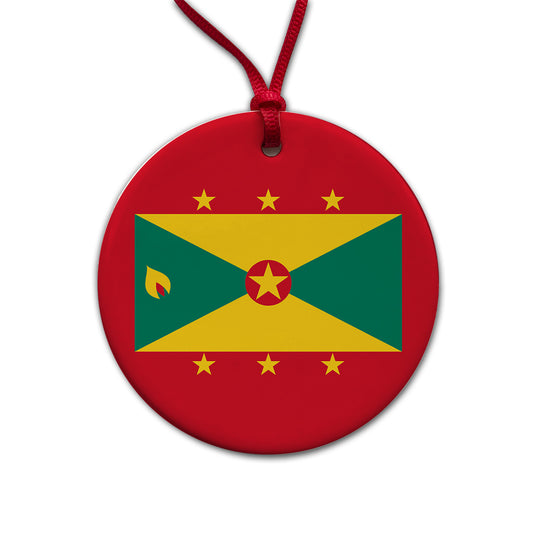 Grenada Country Flag Round Ceramic Holiday Christmas Tree Ornament