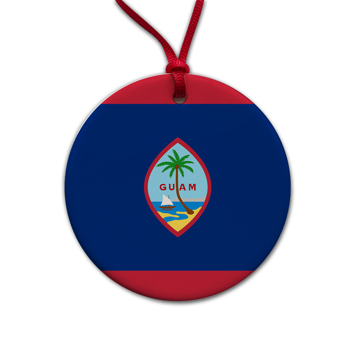 Guam Country Flag Round Ceramic Holiday Christmas Tree Ornament